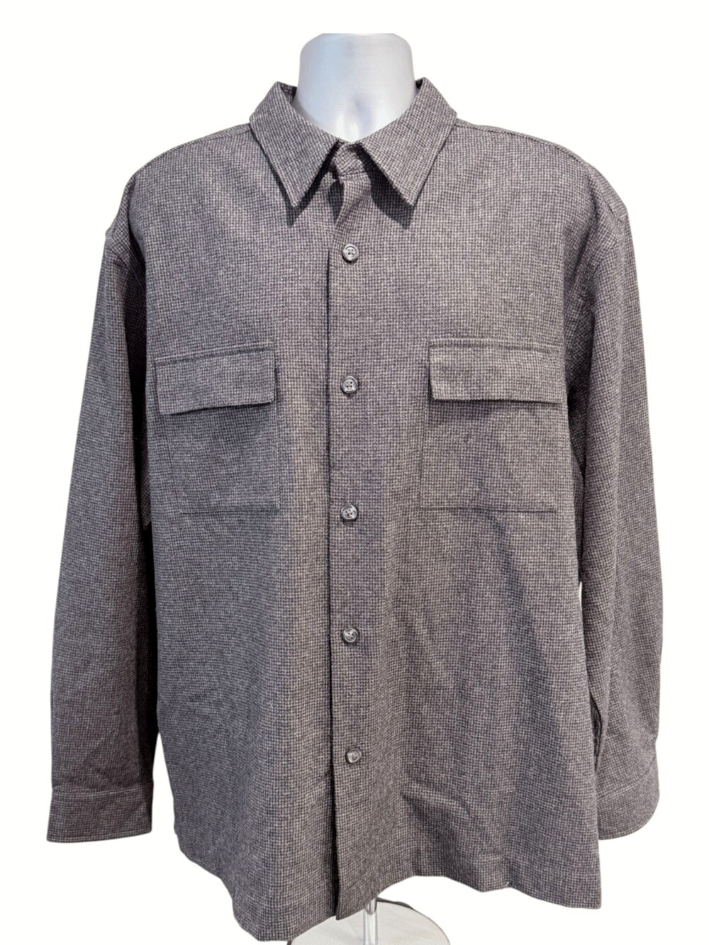 Eddie Bauer Mens XL Wool Blend Houndstooth Shirt Jacket Shacket Gray Black